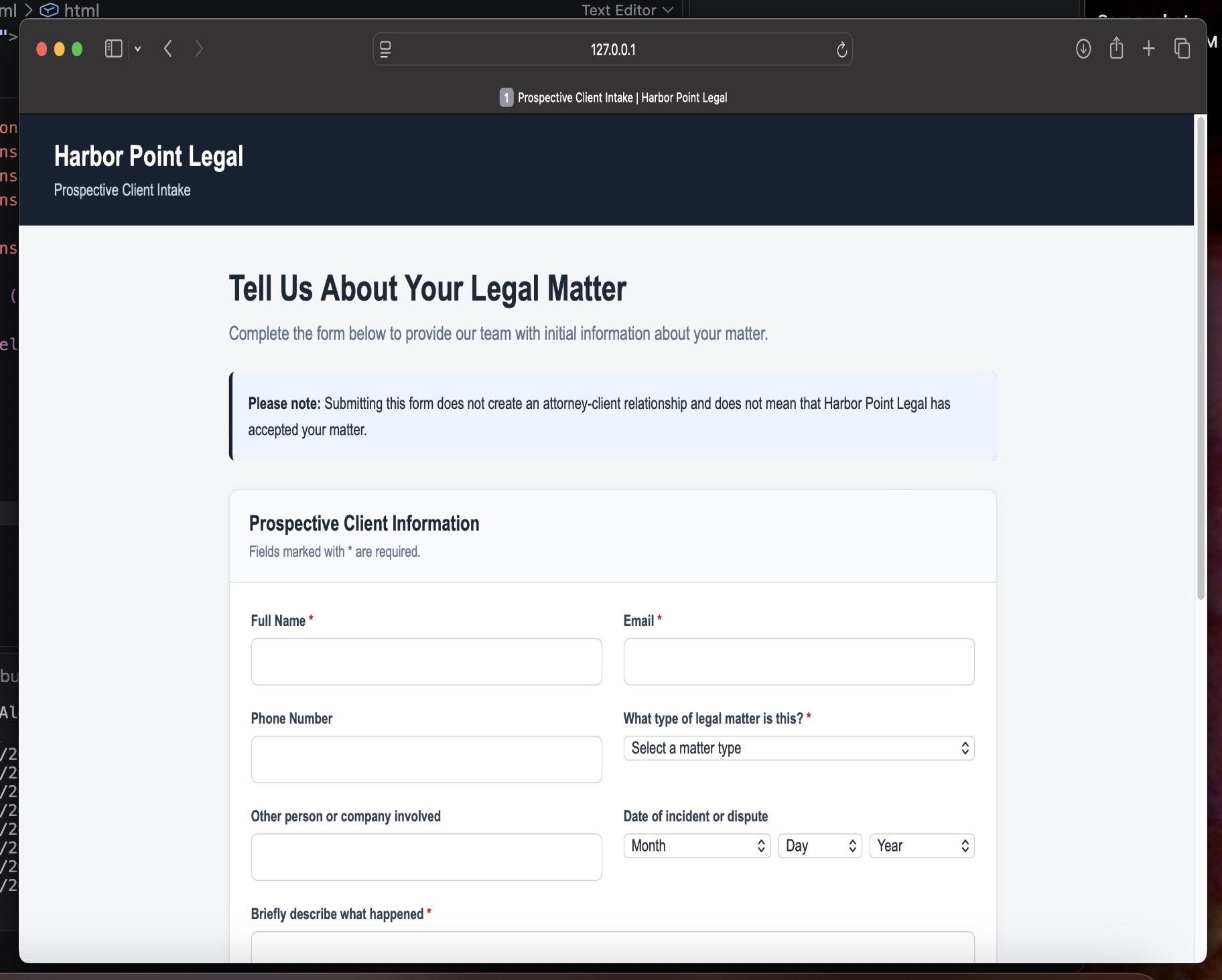 HerCode legal client intake form