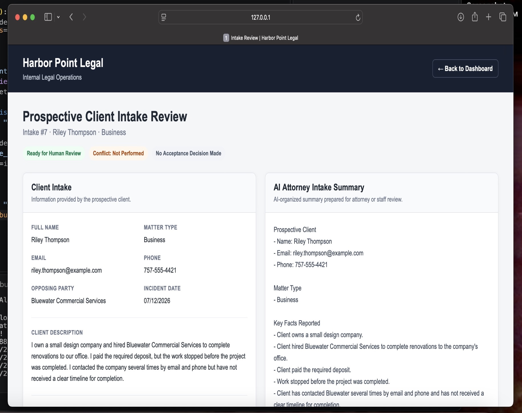 HerCode AI assisted attorney intake review